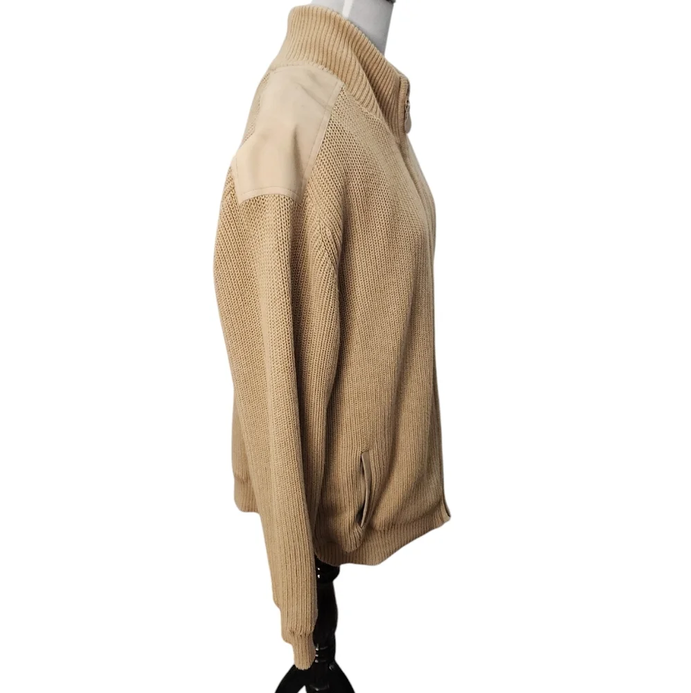 Men's Bob Timberlake Full Zip Suede Shoulder‎ Sweater Jacket Size Large